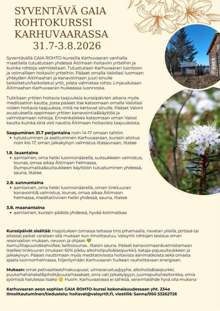 Syventävä GAIA ROHTO-kurssi KARHUVAARASSA 31.7.-3.8.2026